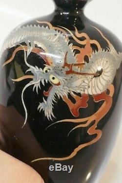 Antique Meiji Period Japanese Fine Cloisonné Vase 3 Toe Dragon Design