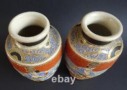 Antique Meiji Period Japanese Pair Satsuma Immortals Vases, Fine Quality, Signed