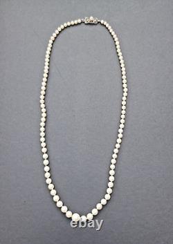 Antique Mikimoto Graduating Japanese Akoya Pearl Necklace Sterling Clasp in Box