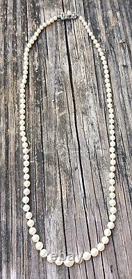 Antique Mikimoto Graduating Japanese Akoya Pearl Necklace Sterling Clasp in Box