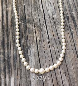 Antique Mikimoto Graduating Japanese Akoya Pearl Necklace Sterling Clasp in Box