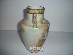 Antique Nippon Hand Painted Fine Porcelain Vase, Two Handles, Made in Japan