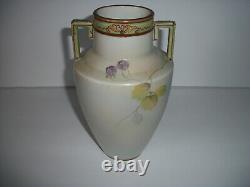 Antique Nippon Hand Painted Fine Porcelain Vase, Two Handles, Made in Japan