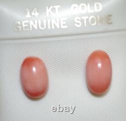 Antique Quality Rare Red Salmon Momo Japanese 11 MM Oval Coral Stud Earrings Bb