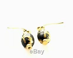 Antique Small Japanese Shakudo Gold Hook Earrings BIRDS