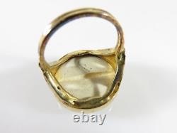 Antique Style Japanese Satsuma Water Lily Button Ring Gilt Sterling Silver Sz 8