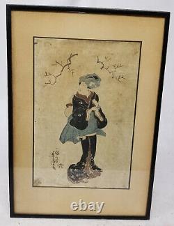 Antique Very Fine Signed Japanese Woodblock Print Geisha Framed