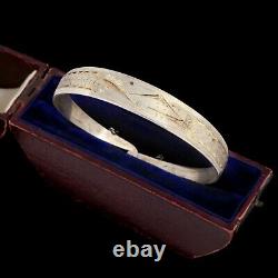 Antique Vintage Art Deco Sterling Silver Japanese Mt Fuji Chased Bangle Bracelet