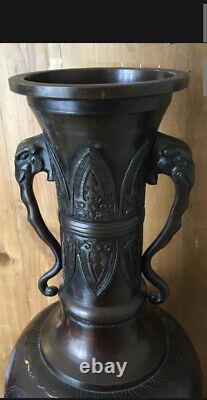 Antique large fine quality Oriental Japanese bronze censor- 19 tall with stand