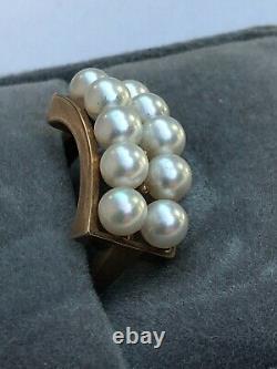 Antique14k Gold1920s Art Deco Japanese 10-4mm Akoya Pearls Band Ring, Size 6.25