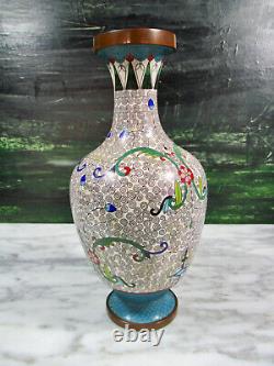 Beautiful Antique Japanese Meiji Era Cloisonne Enamel Copper Vase Fine Detail