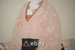 Beautiful Antique Japanese Silk Painting of Geisha in Pink Signed & FINE