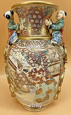 Beautiful Japanese Meiji Satsuma Vase With Sculptural Boys & Fine Decorations