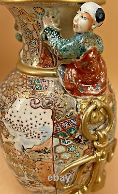 Beautiful Japanese Meiji Satsuma Vase With Sculptural Boys & Fine Decorations