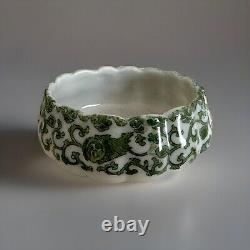 Brush Washer Footed Meiji /Taisho Fine White Porcelain, Lotus Floral Decor, Mark