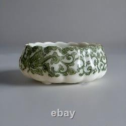 Brush Washer Footed Meiji /Taisho Fine White Porcelain, Lotus Floral Decor, Mark