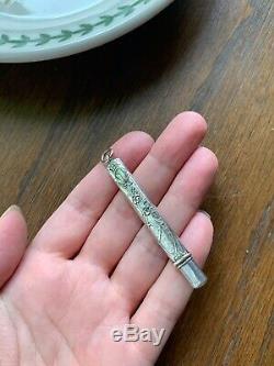 Bug Floral SOLID SILVER Chatelaine Pencil Needle Case Pendant Japanese Dragonfly