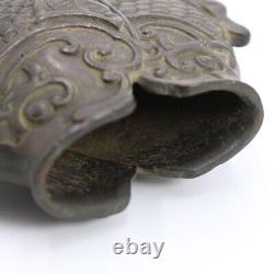 CARP FISH Shape Engraving Bronze VASE Antique MEIJI Old Metal Fine Art Japanese