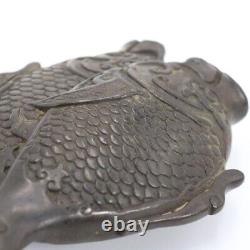 CARP FISH Shape Engraving Bronze VASE Antique MEIJI Old Metal Fine Art Japanese