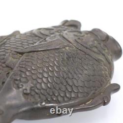 CARP FISH Shape Engraving Bronze VASE Japanese Antique MEIJI Old Metal Fine Art