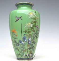 CLOISONNE BIRD FLOWER Pattern Vase 7inch Antique MEIJI Era Japanese Old Fine Art