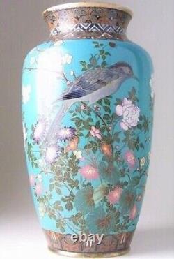 CLOISONNE BIRD FLOWER Vase 12 inch 1.4kg Japanese Antique MEIJI Era Old Fine Art