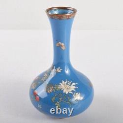 CLOISONNE BUTTERFLY FLOWER Vase 6.1 inch Antique MEIJI Era Old Fine Art Japanese