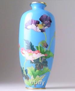 CLOISONNE FLOWER Pattern Vase 7.2inch Signed Japanese Antique MEIJI Old Fine Art