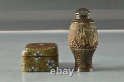 CLOISONNE KOGO BOX Incense Case Pepper Shaker Set Japanese Antique Old Fine Art