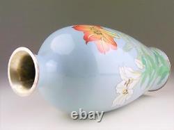 CLOISONNE Vase LILY FLOWER 9.6 inch Japanese Antique Fine Art by ANDO JUBEI