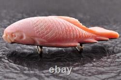 Certificate, Japan antique Coral, (1.92 inches, 90 carats) Carved Carp OBIDOME