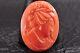 Certificate included, Japanese antique Hand Carved Red Coral cameo(no dye)