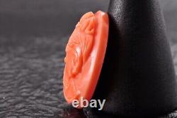 Certificate included, Japanese antique Hand Carved Red Coral cameo(no dye)