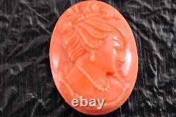 Certificate included, Japanese antique Hand Carved Red Coral cameo(no dye)