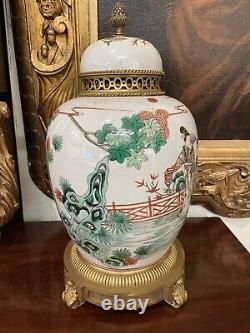 Chinese Porcelain famille Verte Vase with fine french gilt bronze mounts 46 cm