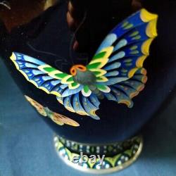 Cloisonne Vase Butterfly Pattern 7.3 inch Antique Figurine Fine Art Japanese