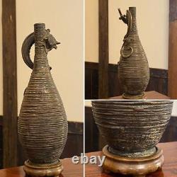 DRAGON Engraving Bronze Vase 9.4 inch Japanese Antique Old Fine Art Figurine