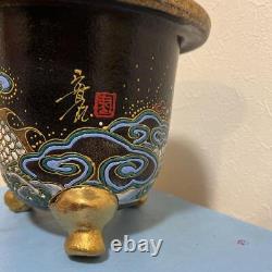 DRAGON SEA WAVE Pattern Flower Pot Vase 6.5 inch Japanese Antique Old Fine Art
