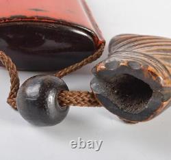 EDO Period INRO RED LACQUER with Netsuke Japanese Antique Fine Art 19TH CENTURY