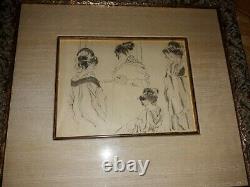Early Antique Print Depicting Japanese Giesha In Fine Picture Frame