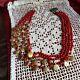 Exquistite Antique Sterling Japanese Coin Pearls & Red Beads With Jade Necklace