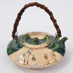 FINE Antique Old JAPANESE Ceramic ORIBE Ware TEAPOT Sake POT Signed LOVELY Form
