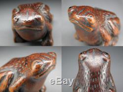FINE Boxwood Carving Frog NETSUKE 18-19thC Japanese Edo Antique for INRO G312
