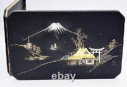 FINE JAPANESE KOMAI STYLE INLAID DAMASCENE CIGARETTE CASE c1930 MOUNT FUJI