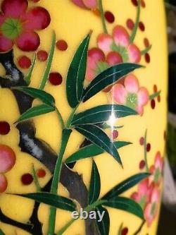 FINE JAPANESE Silver Wire CLOISONNE ENAMEL VASE Imperial Yellow Ando Jubei Style