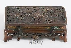 FINE Japan Japanese Bronze Silver & Gold Wash Inkwell Signed Meiji ca. 19th c
