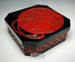 FINE LARGE JAPANESE LACQUER BOX Antique Storage Red Black Urushi Carved Wood