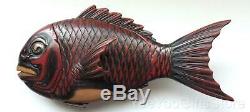 FINE & LARGER Japanese red LACQUER Snapper-Sea bream/Tai FISH lidded TRAY-BOX