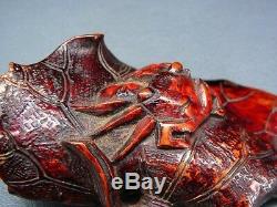 FINE Wooden Carved Crab NETSUKE Japanese Meiji period Antique for INRO f473