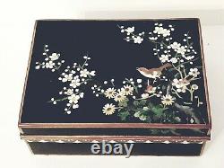 FINE c1900 JAPANESE MEIJI INABA CLOISONNE ENAMEL Gold GILT BRONZE DESK BIRD BOX